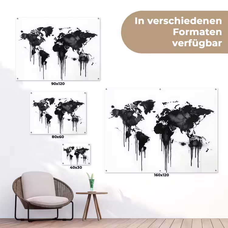Wereldkaart - Minimalistisch - Graffiti tuinposter los doek klein -Xsfeer9_DE