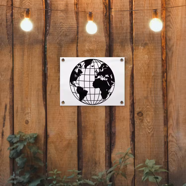 Wereldkaart - Minimalistisch - Zwart - Wit tuinposter los doek klein -sfeer1
