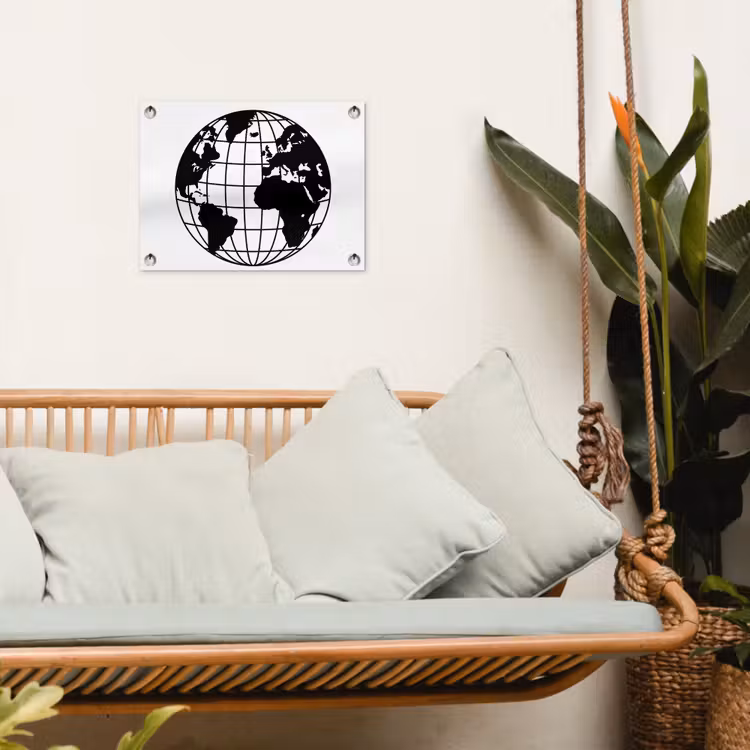 Wereldkaart - Minimalistisch - Zwart - Wit tuinposter los doek klein -sfeer7