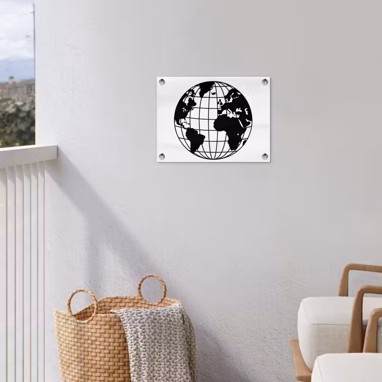 Wereldkaart - Minimalistisch - Zwart - Wit tuinposter los doek klein -sfeer8