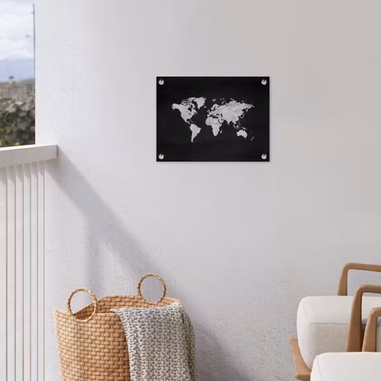 Wereldkaart - Minimalistisch - Wit tuinposter los doek klein -sfeer8
