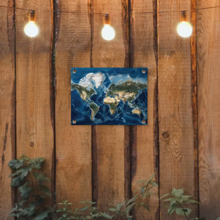 Wereldkaart - Natuurlijk - Goud tuinposter los doek klein -sfeer1