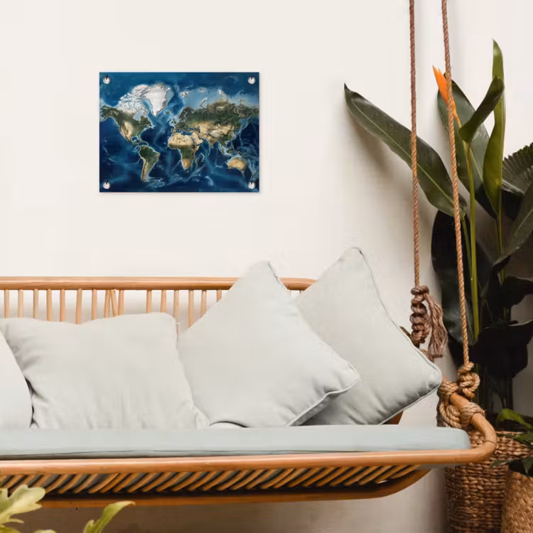Wereldkaart - Natuurlijk - Goud tuinposter los doek klein -sfeer7