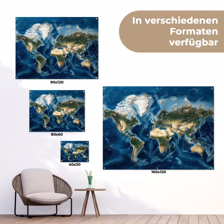 Wereldkaart - Natuurlijk - Goud tuinposter los doek klein -Xsfeer9_DE