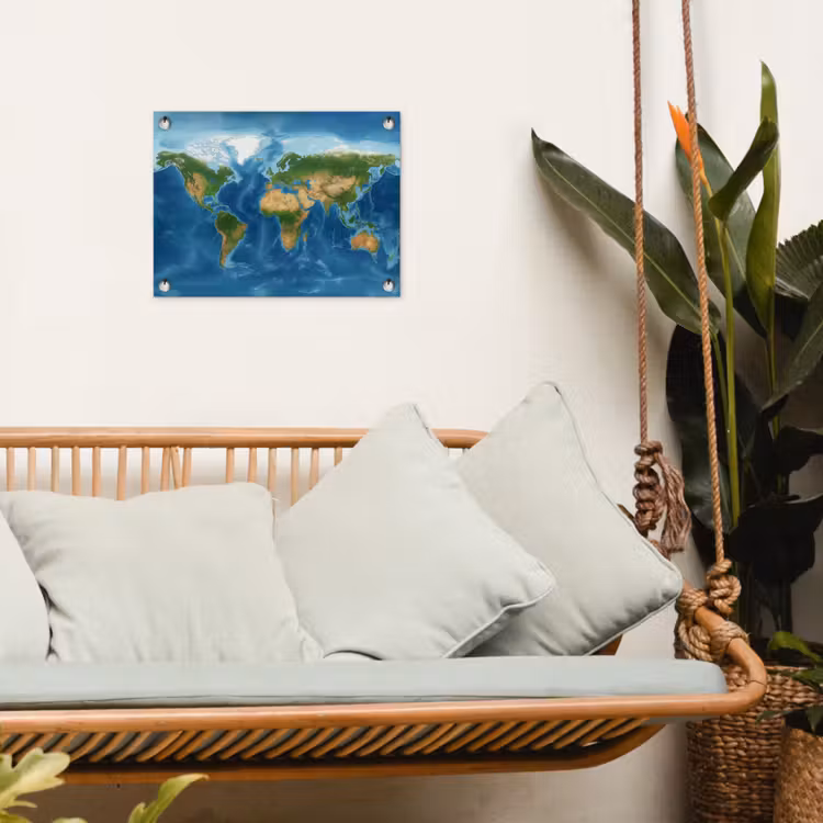 Wereldkaart - Natuurlijk - Levendige kleuren tuinposter los doek klein -sfeer7