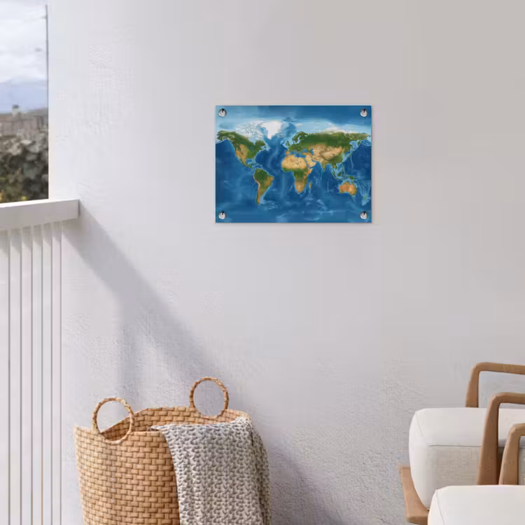 Wereldkaart - Natuurlijk - Levendige kleuren tuinposter los doek klein -sfeer8