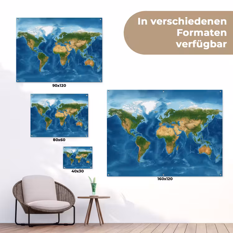 Wereldkaart - Natuurlijk - Levendige kleuren tuinposter los doek klein -Xsfeer9_DE