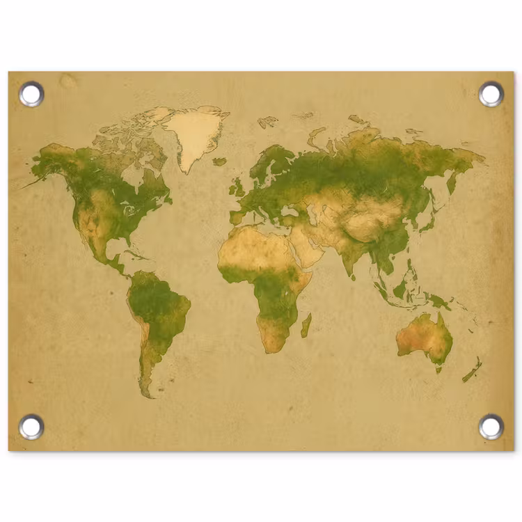 Wereldkaart - Natuurlijke tinten - Organische textuur tuinposter los doek klein -3d