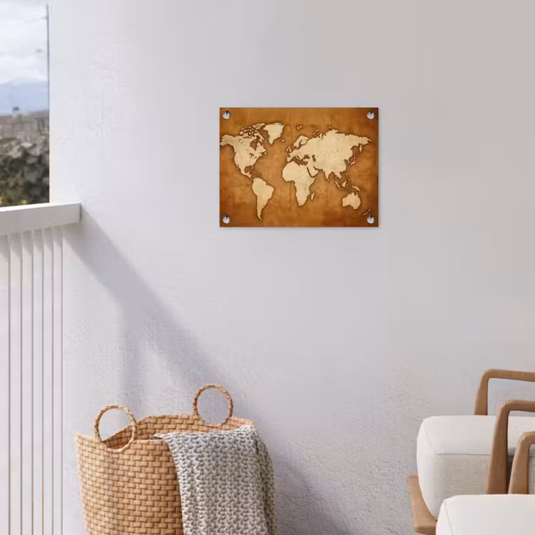 Wereldkaart - Perkamenttextuur tuinposter los doek klein -sfeer8