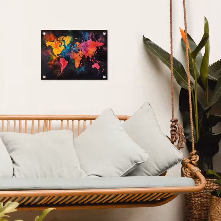 Wereldkaart - Poeder - Kleuren tuinposter los doek klein -sfeer7