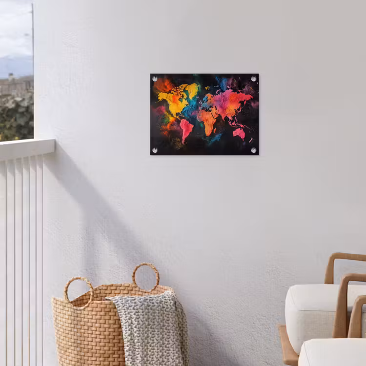 Wereldkaart - Poeder - Kleuren tuinposter los doek klein -sfeer8