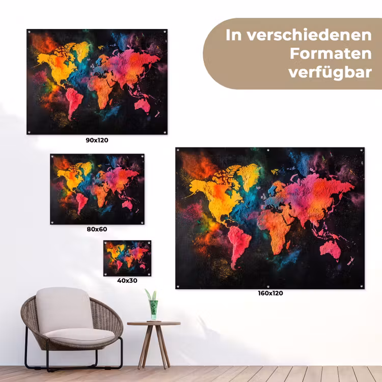 Wereldkaart - Poeder - Kleuren tuinposter los doek klein -Xsfeer9_DE
