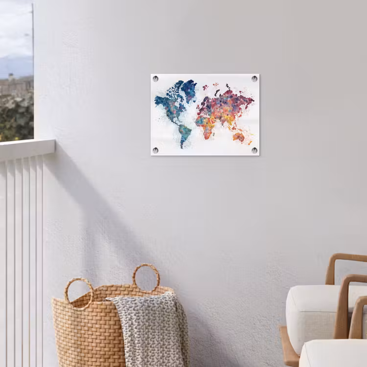 Wereldkaart - Stipjes - Kleurrijk - Mozaïek tuinposter los doek klein -sfeer8