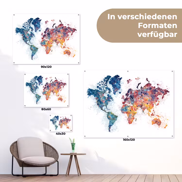 Wereldkaart - Stipjes - Kleurrijk - Mozaïek tuinposter los doek klein -Xsfeer9_DE
