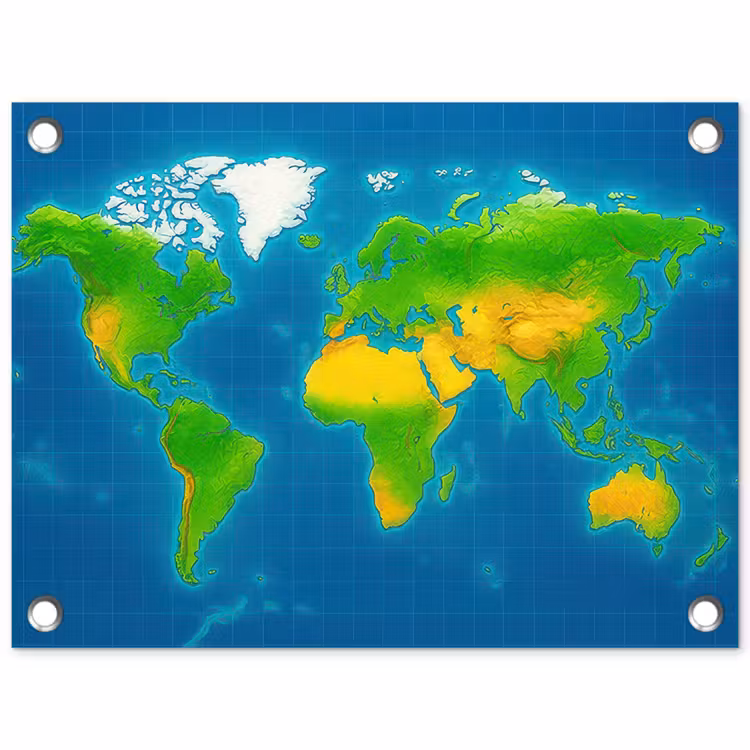 Wereldkaart - Raster - Helder kleurenpalet tuinposter los doek klein -3d