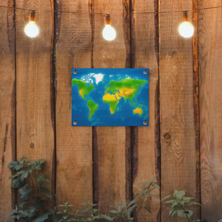 Wereldkaart - Raster - Helder kleurenpalet tuinposter los doek klein -sfeer1
