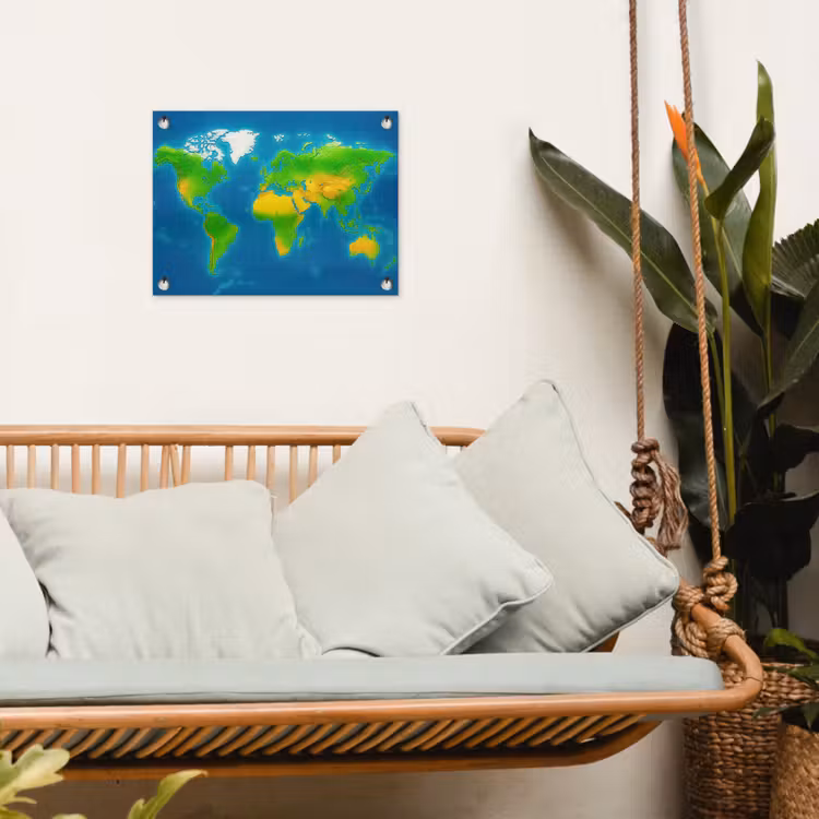Wereldkaart - Raster - Helder kleurenpalet tuinposter los doek klein -sfeer7