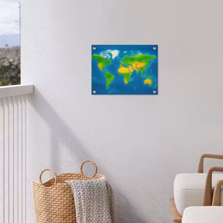 Wereldkaart - Raster - Helder kleurenpalet tuinposter los doek klein -sfeer8