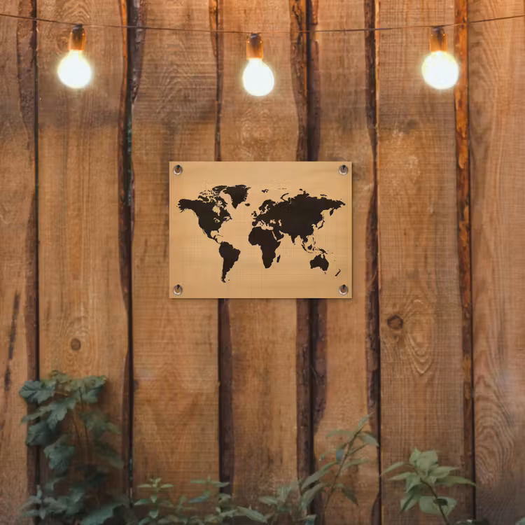 Wereldkaart - Raster -Zwart tuinposter los doek klein -sfeer1