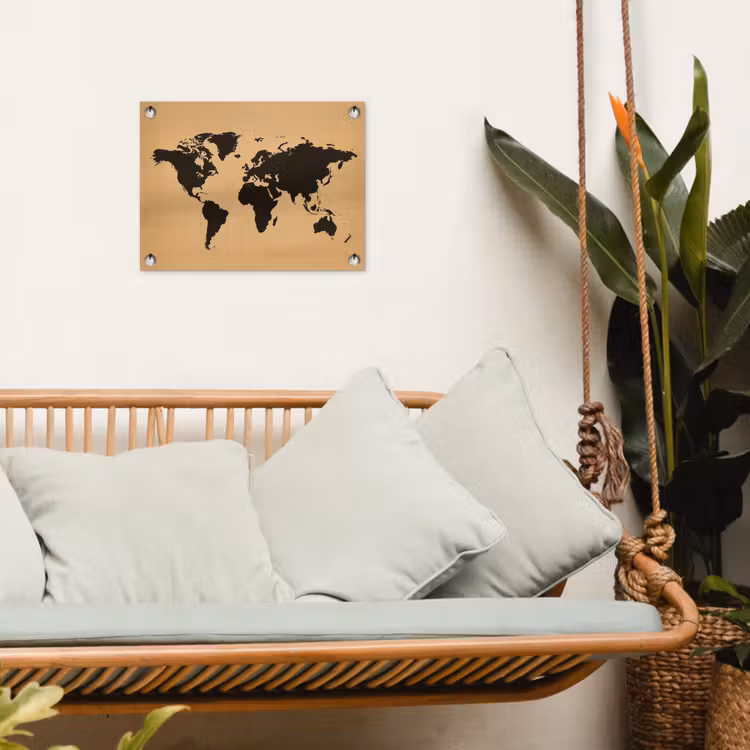 Wereldkaart - Raster -Zwart tuinposter los doek klein -sfeer7