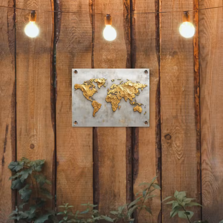 Wereldkaart - Ruwe betonnen muur - Handgemaakt effect tuinposter los doek klein -sfeer1