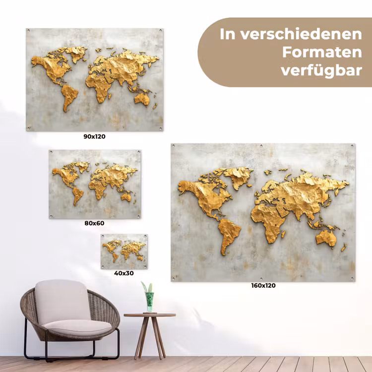 Wereldkaart - Ruwe betonnen muur - Handgemaakt effect tuinposter los doek klein -Xsfeer9_DE