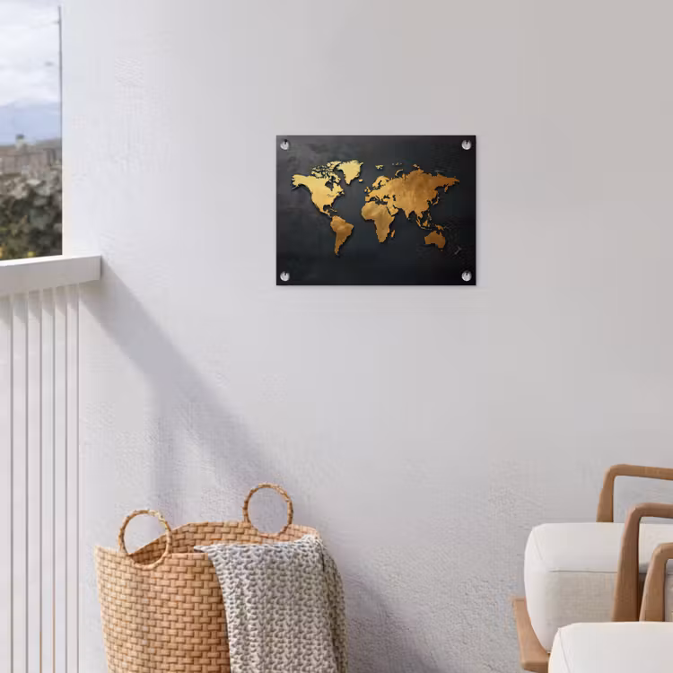 Wereldkaart - Ruwe textuur - Scherpe contouren - Zwart tuinposter los doek klein -sfeer8