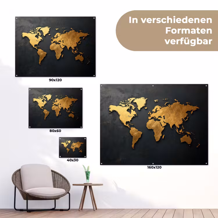 Wereldkaart - Ruwe textuur - Scherpe contouren - Zwart tuinposter los doek klein -Xsfeer9_DE