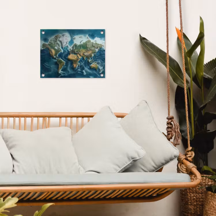 Wereldkaart - Realistisch - Contouren tuinposter los doek klein -sfeer7