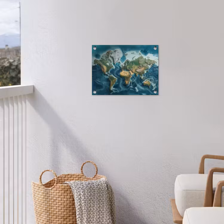 Wereldkaart - Realistisch - Contouren tuinposter los doek klein -sfeer8