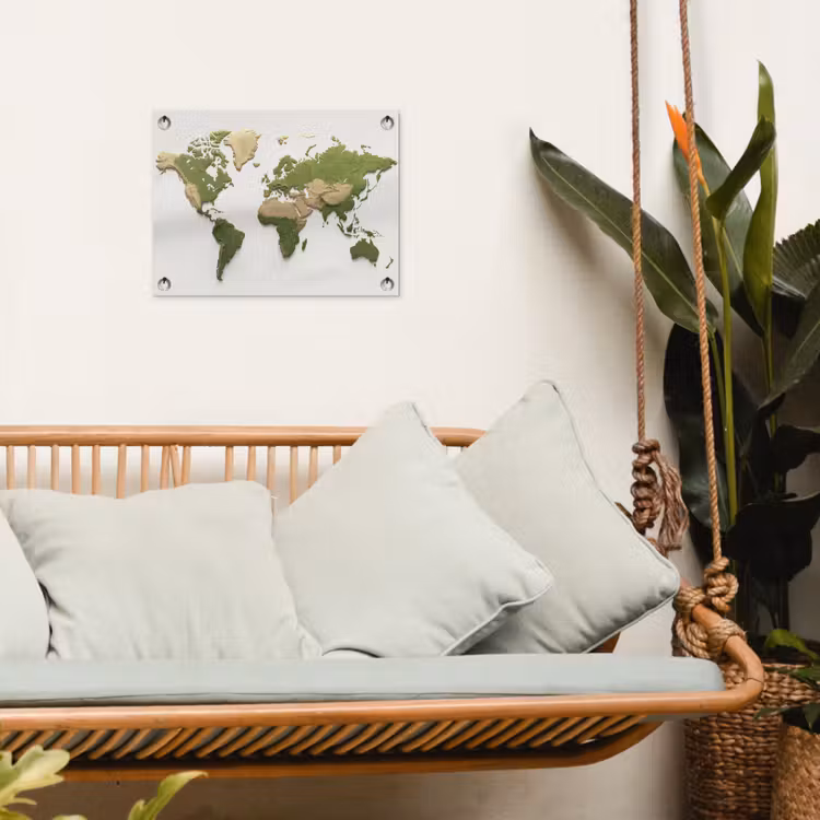 Wereldkaart - Reliëf - Aardekleruige tinten tuinposter los doek klein -sfeer7