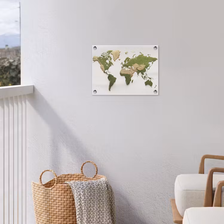 Wereldkaart - Reliëf - Aardekleruige tinten tuinposter los doek klein -sfeer8