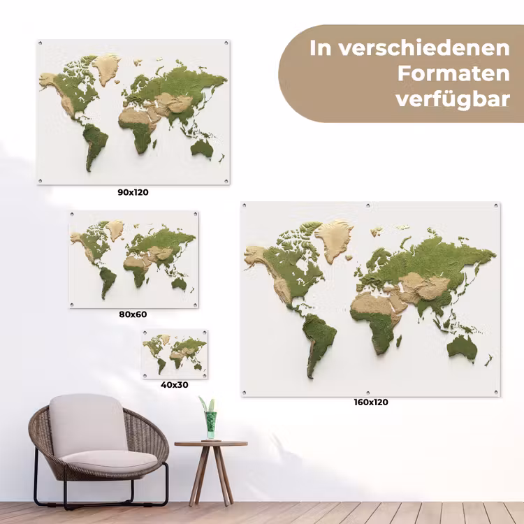 Wereldkaart - Reliëf - Aardekleruige tinten tuinposter los doek klein -Xsfeer9_DE
