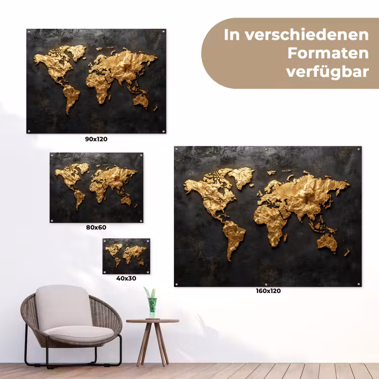 Wereldkaart - Reliëf - Tactiele karakter tuinposter los doek klein -Xsfeer9_DE