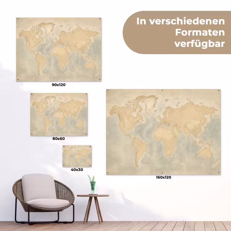 Wereldkaart - Reliëfstructuur tuinposter los doek klein -Xsfeer9_DE