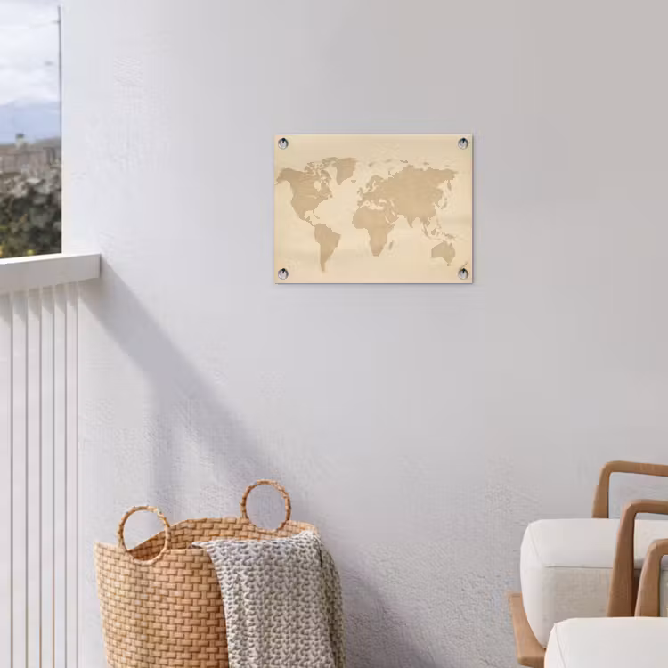 Wereldkaart - Zandkleurig - Minimalistisch tuinposter los doek klein -sfeer8