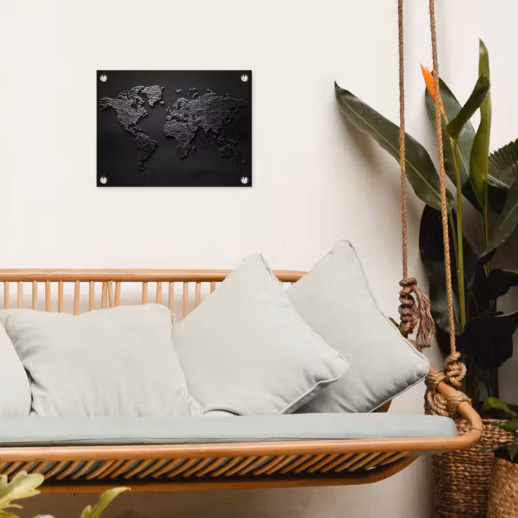 Wereldkaart - Zwart - Donker tuinposter los doek klein -sfeer7