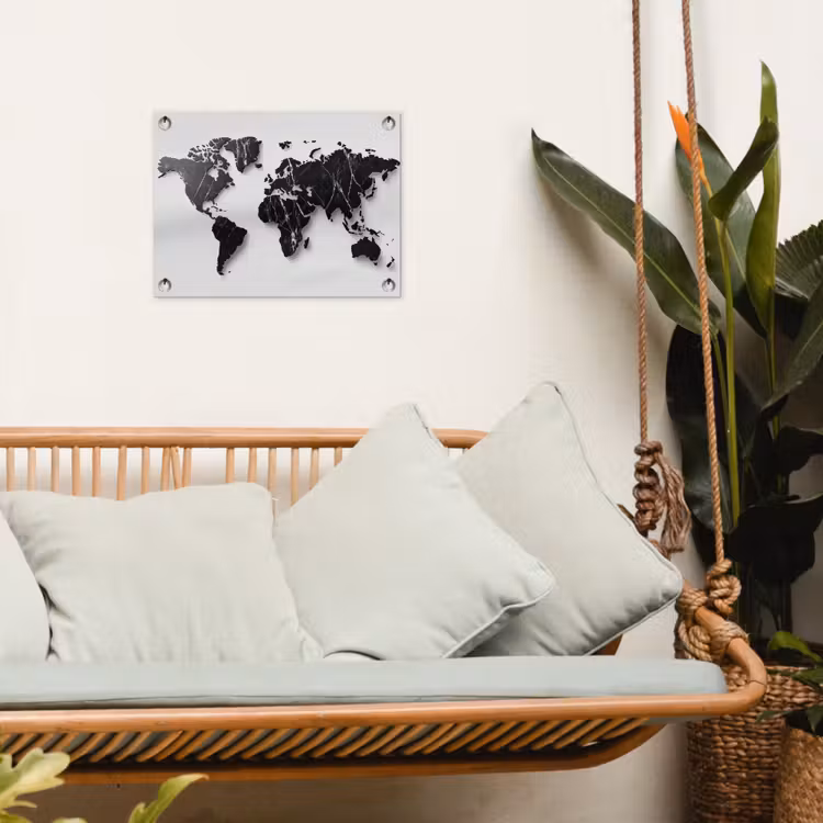 Wereldkaart - Zwart - Marmer - Elegant tuinposter los doek klein -sfeer7
