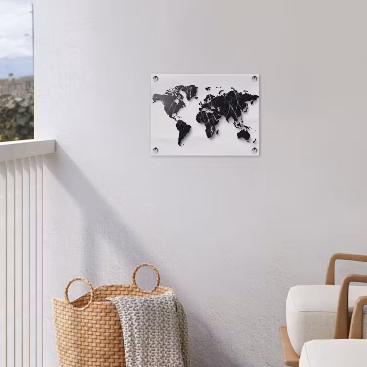 Wereldkaart - Zwart - Marmer - Elegant tuinposter los doek klein -sfeer8