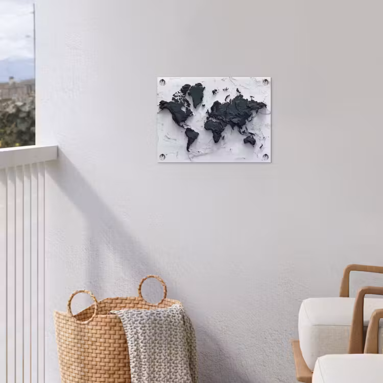 Wereldkaart - Zwarte- Steen tuinposter los doek klein -sfeer8