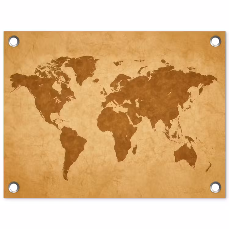 Wereldkaart -  sepia silhouet tuinposter los doek klein -3d