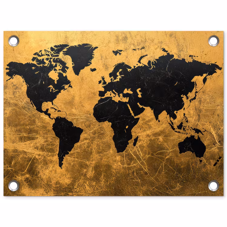 Wereldkaart - Vlekdetails - Goud tuinposter los doek klein -3d