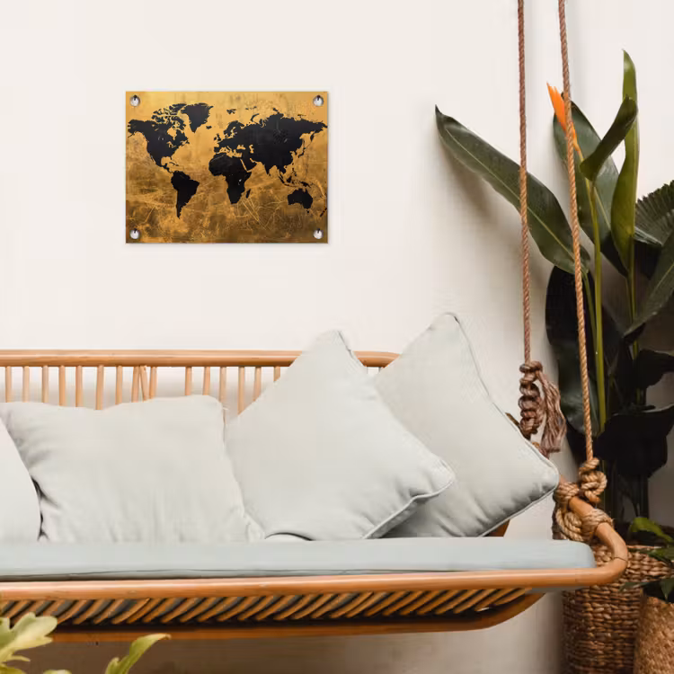 Wereldkaart - Vlekdetails - Goud tuinposter los doek klein -sfeer7