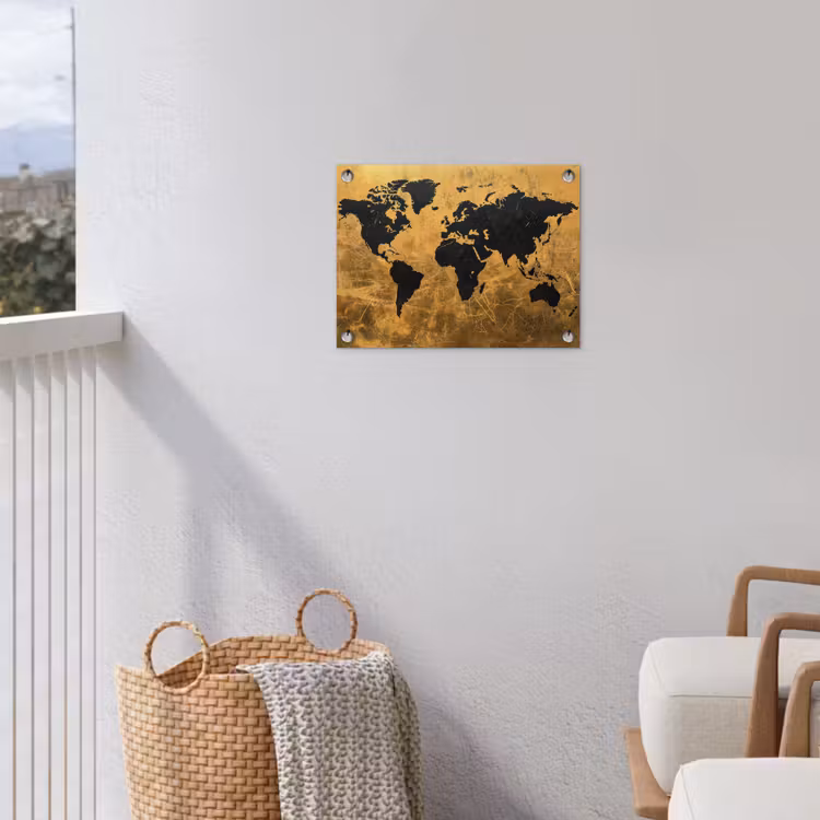 Wereldkaart - Vlekdetails - Goud tuinposter los doek klein -sfeer8