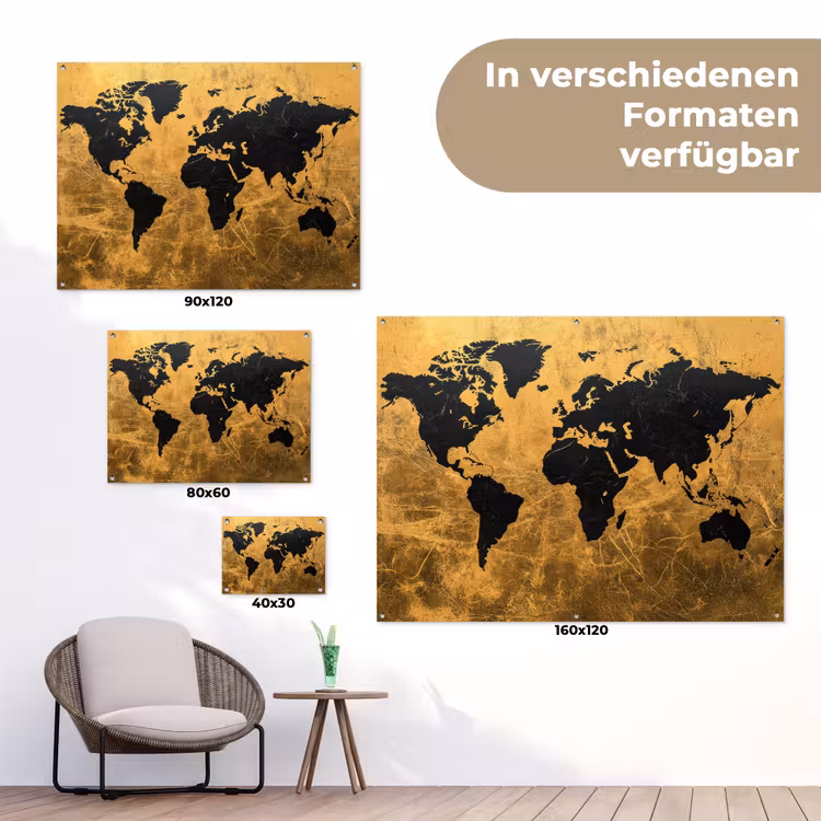 Wereldkaart - Vlekdetails - Goud tuinposter los doek klein -Xsfeer9_DE