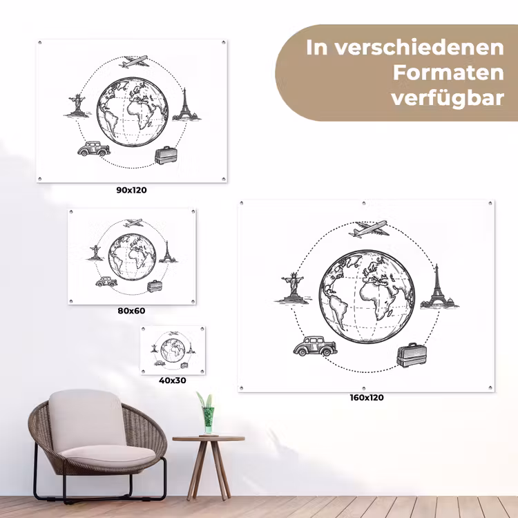 Wereldkaart - Beelden - Reis tuinposter los doek klein -Xsfeer9_DE