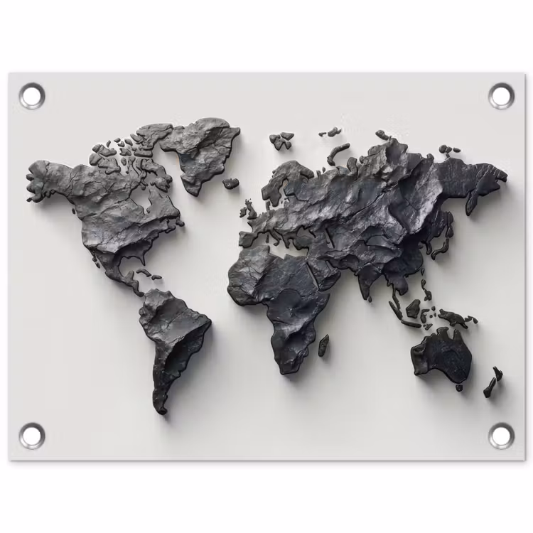 Wereldkaart - Steen - 3D tuinposter los doek klein -3d