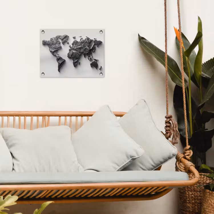 Wereldkaart - Steen - 3D tuinposter los doek klein -sfeer7