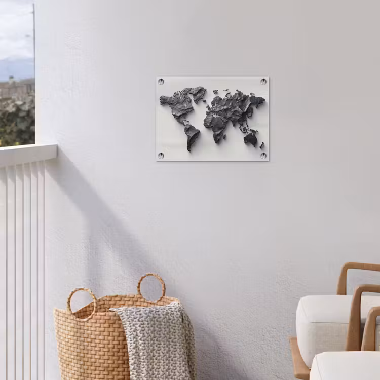 Wereldkaart - Steen - 3D tuinposter los doek klein -sfeer8