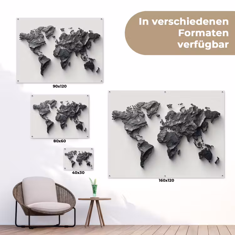 Wereldkaart - Steen - 3D tuinposter los doek klein -Xsfeer9_DE